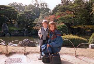Susan with her youngest son in Kyoto in 1997